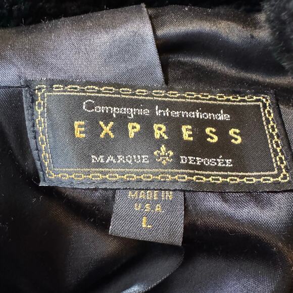 Vintage 1990's Made in USA Express Size Large Long Black Faux Fur Coat - Picture 7 of 8